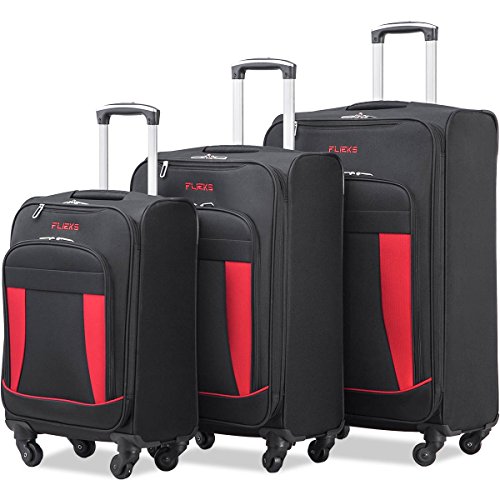 Merax Travelhouse 3 Piece Luggage Set Expandable Spinner Suitcase, Black with Red, One Size