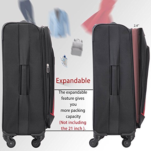 Merax Travelhouse 3 Piece Luggage Set Expandable Spinner Suitcase, Black with Red, One Size