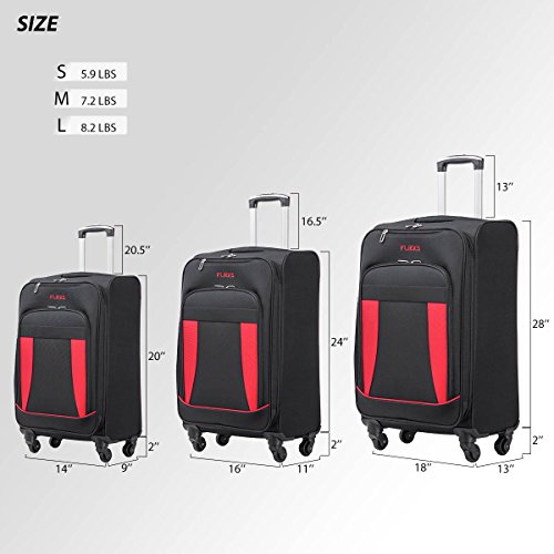 Merax Travelhouse 3 Piece Luggage Set Expandable Spinner Suitcase, Black with Red, One Size
