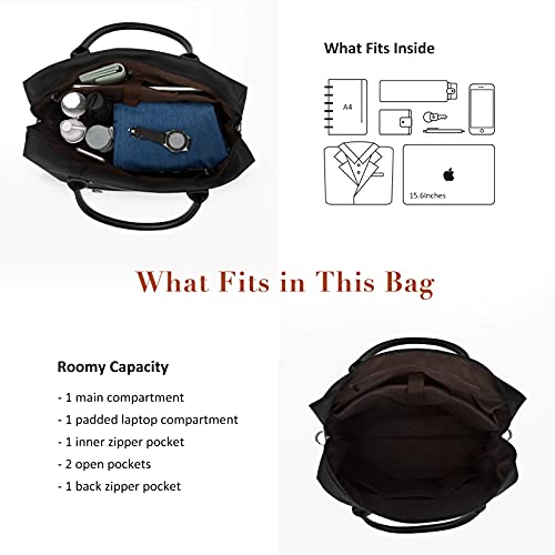 ECOSUSI Duffle Bag Weekender Bag Nylon Overnight Bag Travel Tote Carry On Bag with Trolley Sleeve for Travel, Sports, Black