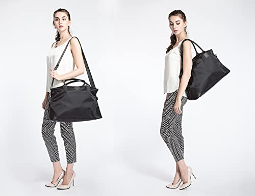 ECOSUSI Duffle Bag Weekender Bag Nylon Overnight Bag Travel Tote Carry On Bag with Trolley Sleeve for Travel, Sports, Black