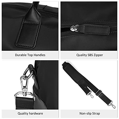 ECOSUSI Duffle Bag Weekender Bag Nylon Overnight Bag Travel Tote Carry On Bag with Trolley Sleeve for Travel, Sports, Black