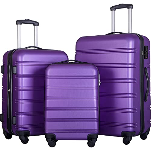 Merax Luggage 3 Piece Expandable Spinner Set Purple
