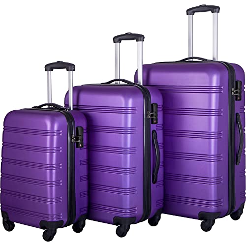 Merax Luggage 3 Piece Expandable Spinner Set Purple