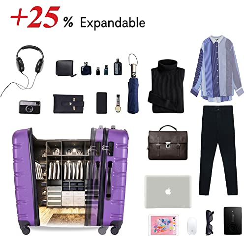Merax Luggage 3 Piece Expandable Spinner Set Purple