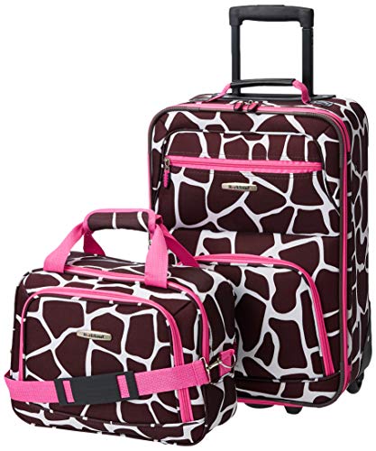 Rockland Fashion Softside Upright Luggage Set,Expandable, Pink Giraffe, 2-Piece (14/19)