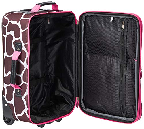 Rockland Fashion Softside Upright Luggage Set,Expandable, Pink Giraffe, 2-Piece (14/19)