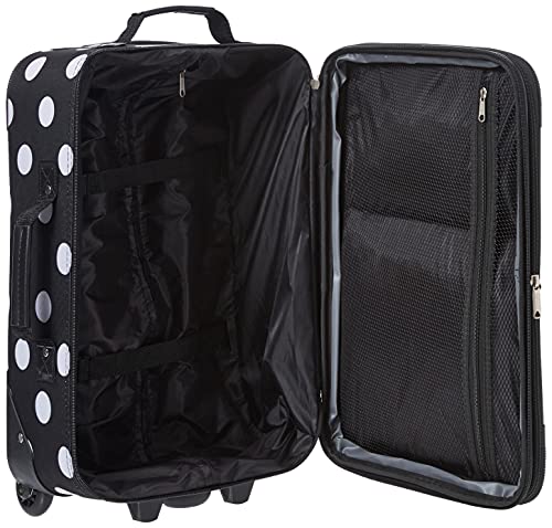Rockland Fashion Softside Upright Luggage Set,Expandable, Telescopic Handle, Wheel, Black Dot, 2-Piece (14/19)