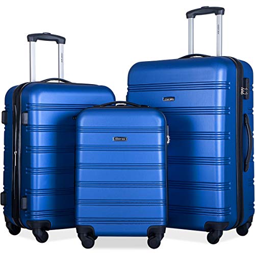 Merax Travelhouse Luggage Set 3 Piece Expandable Spinner Suitcase Blue