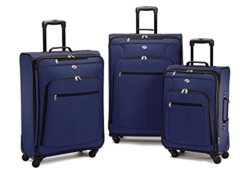 American Tourister AT Pops Plus Softside 3-Piece Spinner Wheel Luggage Set, Navy, (21/25/29)