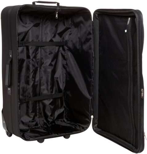 Rockland Journey Softside Upright Luggage Set,Expandable, Lightweight, Black, 4-Piece (14/19/24/28)