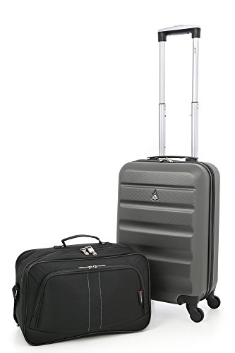 Aerolite 22x14x9” American, United & Delta Airlines MAX ABS Hardshell Luggage Suitcase Spinner Carry On (22" + 2nd Bag, Charcoal)