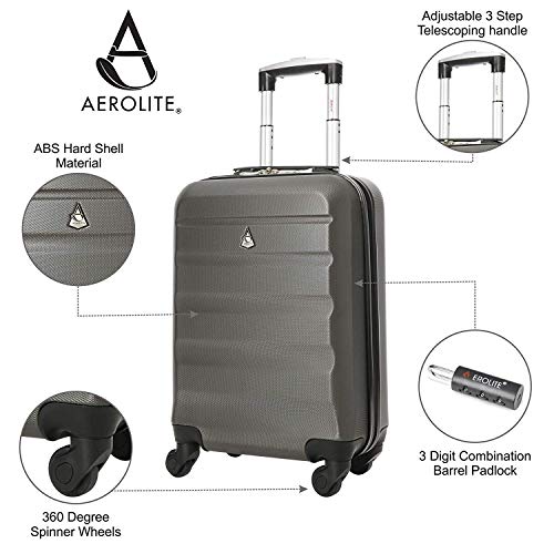 Aerolite 22x14x9” American, United & Delta Airlines MAX ABS Hardshell Luggage Suitcase Spinner Carry On (22" + 2nd Bag, Charcoal)