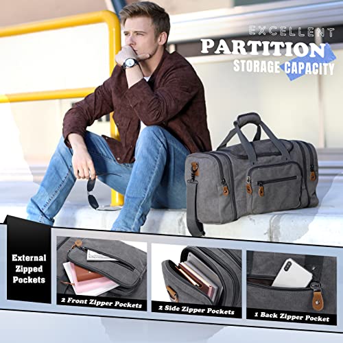 Canvas Duffle Bag for Travel 50L Duffel Overnight Weekender Bag (Gray)