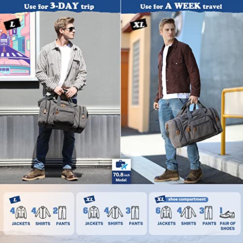 Canvas Duffle Bag for Travel 50L Duffel Overnight Weekender Bag (Gray)