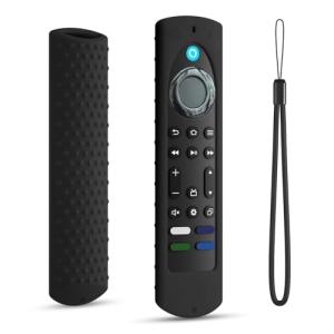 6.4 Inch Silicone Cover Compatible with Fire TV Stick 4K Max 2nd gen 2023 Remote Control Case, Toshiba/Insignia Smart TV Remote Silicone Case Cover Anti-Slip Sleeve with Lanyard (Black)