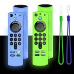 2Pack Remote Cover for Firetvstick 4K Max (3rd Gen) 2021,Silicone Protective Case Compatible with firetvstick 4K Alexa Voice Remote Control with Lanyards,Anti-Slip,Shockproof (Glow Blue&Glow Green)