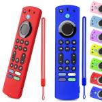 OneBom (2pcs) Silicone Remote Cover for Firetv 4K Max (2nd)/ Insignia/Pioneer/Toshiba/Omni (QLED) Series, Anti-Slip Protective Case with Same Color Lanyard (Blue&Red)