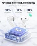 Wireless Earbuds, Bluetooth 5.4 Headphones Bass Stereo, Ear Buds with Noise Cancelling Mic, LED Display in Ear Earphones Clear Calls, IP7 Waterproof Bluetooth Earbuds for Phones/Sports/Laptop, White