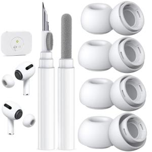 4 Pairs Replacement Ear Tips for AirPods Pro 2nd/1st Generation,Noise Reduction Holewith & Built-in dust Guard Screen,with Cleaner Pen Silicone Ear Tips for USB-C Charging Case (XS/S/M/L)-White
