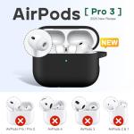 R-fun for AirPods Pro 3 Case (2025), Soft Silicone Protective Case Cover Compatible with Apple AirPods Pro 3rd Generation (USB-C Cable) for Women Men with Cleaning Kit and Keychain, Black