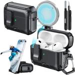 JOREMX for AirPods Pro 2 Case (2023/2022/2019) with Phone Stand,（with Automatic Snap Switch） Carbon Fiber Design Protection Cover for Airpods Pro 2nd/1st Gen with Cleaning Pen,Balck