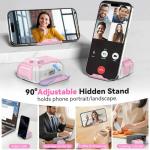 for AirPods Pro 2 Case with Secure Lock & Phone Stand, Compatible with MagSafe, Pink Cover for Apple AirPods Pro 2nd/1st Generation, Shock Protective Airpod Cases with Cleaner, Keychain, Auto-Open