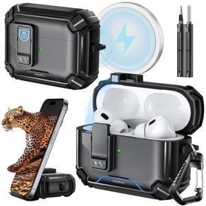 Inesore Compatible with AirPods Pro 2nd/1st Generation Case Cover with Phone Stand & Cleaning Kit,Compatible with Magsafe,Magnetic Automatic Lock for iPod Pro Charging Case(USB-C/Lightning Cable)
