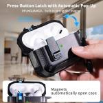 RFUNGUANGO AirPods Pro 2 Case, Compatible with AirPods Pro 2nd/1st Generation Protective Case with Phone Holder & Cleaning Kit, Magnetic Automatic Lock, Compatible with Magsafe, Black
