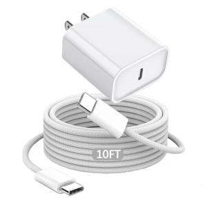 10FT AirPods Pro 3 Charger Fast Charging,USB C Wall Block Plug&10Foot USB C to C Woven Cable for AirPods Pro 3/2,AirPod 4,Air-Pods Max 2 (2024),TV Remote 3/4th,TV 4K/Siri Remote 3,iPhone 17/16 ProMax