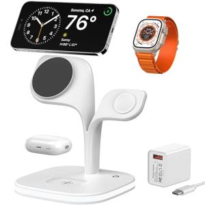 EXW for Magsafe Charger Stand,Charging Station for Multiple Devices,Wireless Charger for iPhone 17 Air 16 15 14 13 12 Series,Apple Watch Series 1-10/Ultra,AirPods Pro with LED and Adapter (White)