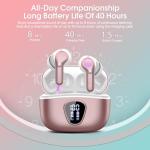 Wireless Earbuds, Bluetooth 5.4 Headphones HiFi Stereo, Bluetooth Earbuds with ENC Noise Cancelling Mic, IP7 Waterproof in Ear Earphones, 48H, LED Display Ear buds for Pad Phones Workout, Rose Gold