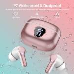 Wireless Earbuds, Bluetooth 5.4 Headphones HiFi Stereo, Bluetooth Earbuds with ENC Noise Cancelling Mic, IP7 Waterproof in Ear Earphones, 48H, LED Display Ear buds for Pad Phones Workout, Rose Gold
