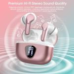 Wireless Earbuds, Bluetooth 5.4 Headphones HiFi Stereo, Bluetooth Earbuds with ENC Noise Cancelling Mic, IP7 Waterproof in Ear Earphones, 48H, LED Display Ear buds for Pad Phones Workout, Rose Gold