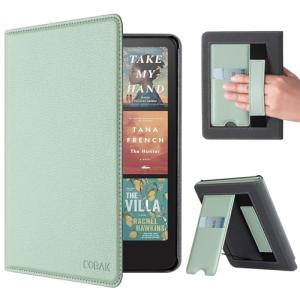 CoBak Case with Stand for Kindle Paperwhite 12th Gen 2024 Released (7") & Kindle Colorsoft Signature Edition - Durable PU Leather Cover with Auto Sleep Wake, Card Slot, Hand Strap Feature, Sage Green