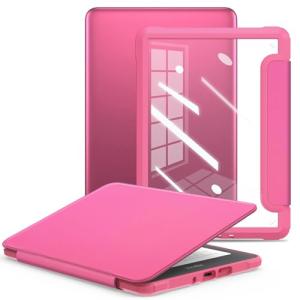 E NET-CASE Case for 7" Kindle Paperwhite 12th Gen 2024 Released & Kindle Colorsoft (1st Gen.2024/2025),Clear Back Shell Durable PU Leather Cover with Auto Sleep Wake,Raspberry