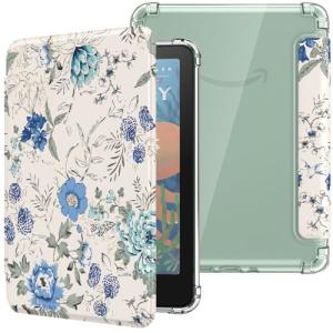 MoKo Case for All-new 7" Kindle Paperwhite 12th Gen 2024&Kindle Colorsoft Signature Edition 2024,Ultra Clear Soft Flexible Transparent TPU Back Cover Light Shell with Auto Wake/Sleep,White Blue Floral