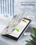 MoKo Case for All-new 7" Kindle Paperwhite 12th Gen 2024&Kindle Colorsoft Signature Edition 2024,Ultra Clear Soft Flexible Transparent TPU Back Cover Light Shell with Auto Wake/Sleep,White Blue Floral