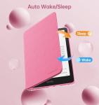 MoKo 360° Rotating Case for 7" Kindle Paperwhite 12th Generation 2024 & Kindle Colorsoft 2024/2025, Clear Back Detachable Magnetic Protective Adjustable Stand Cover with Auto Wake/Sleep, Raspberry