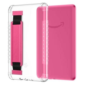Fintie Case for 7" All-new Kindle Paperwhite (12th Generation, 2024) and Kindle Colorsoft, Ultra Slim Clear Soft Flexible Transparent TPU Back Shell Cover, Raspberry Hand Strap