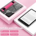 Fintie Case for 7" All-new Kindle Paperwhite (12th Generation, 2024) and Kindle Colorsoft, Ultra Slim Clear Soft Flexible Transparent TPU Back Shell Cover, Raspberry Hand Strap