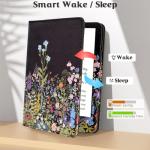 KEROM Case for 7"/6.8" Kindle Paperwhite (12th/11th Gen, 2024/2021), Kindle Colorsoft Signature Edition Case, PU Leather Foldable Stand Cover with Hand Strap & Auto Wake/Sleep, Flowers
