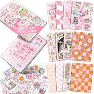 Kaciola 12PCS Inserts Cardstock Paper for E-Reader, and 50PCS Scrapbook Stickers for Clear Case, 6.9"x4.8" Funny Theme E-Reader Back Cover Insert Decorating Accessories for Paper White 11th-12th