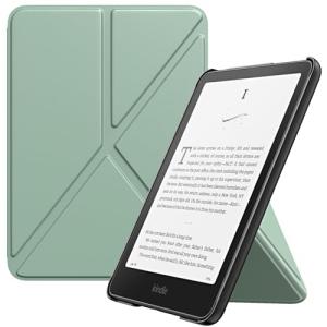 MoKo Case for All-New 7" Kindle Paperwhite (12th Generation-2024) and Kindle Colorsoft Signature Edition 2024, Origami Standing Shell Case with Magnetic PC Back Cover, Agave Green