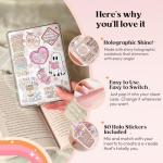 Kaciola 12PCS Inserts Cardstock Paper for E-Reader, and 50PCS Scrapbook Stickers for Clear Case, 6.9"x4.8" Funny Theme E-Reader Back Cover Insert Decorating Accessories for Paper White 11th-12th