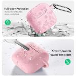 Lerobo for Airpods 4 Case Cover with Cleaner Kit, Cute Flower Engraved Silicone Protective Case Cover with Keychain Compatible with Apple Airpods 4 Case 2024 for Women and Girls, Pink