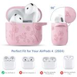 Lerobo for Airpods 4 Case Cover with Cleaner Kit, Cute Flower Engraved Silicone Protective Case Cover with Keychain Compatible with Apple Airpods 4 Case 2024 for Women and Girls, Pink