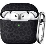 DGege Leopard Engraved for AirPods 4 Case Cover 2024,Soft Silicone Protective Case Compatible with Apple AirPods 4th Generation Case for Women,Cute AirPod 4 Case Accessories with Keychain (Black)
