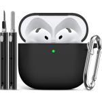 Ljusmicker for AirPods 4 Case 2024 with Cleaner Kit,Soft Silicone Protective Cover for Apple AirPods 4th Generation Cases for Women Men,AirPod 4 Case Accessories with Keychain-Black