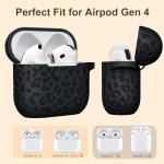 DGege Leopard Engraved for AirPods 4 Case Cover 2024,Soft Silicone Protective Case Compatible with Apple AirPods 4th Generation Case for Women,Cute AirPod 4 Case Accessories with Keychain (Black)